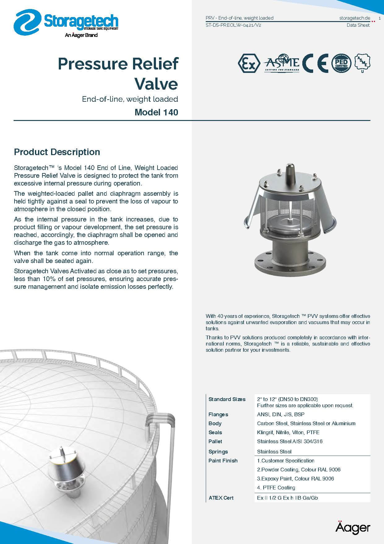 Pressure Relief Valve End of line, weight loaded 16