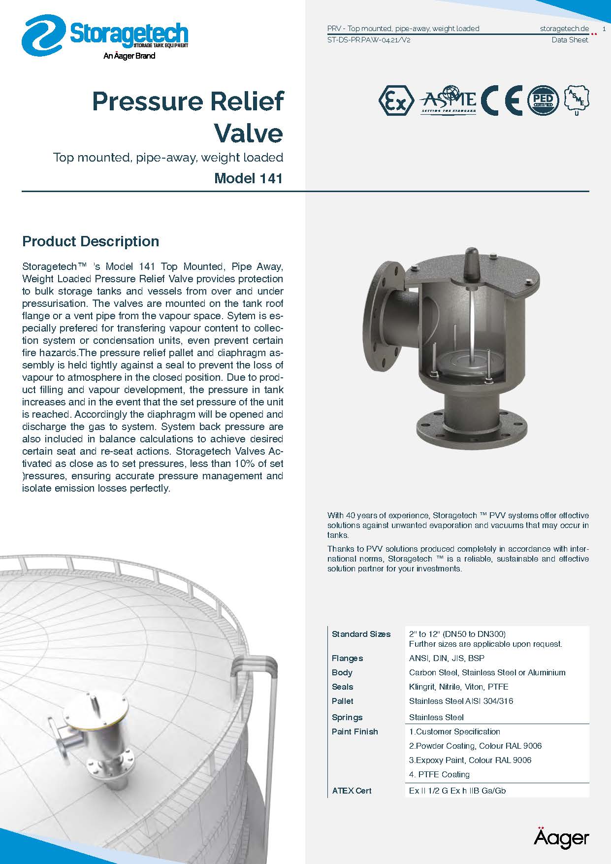 Pressure Relief Valve Top mounted, pipe-away, weight loaded 16