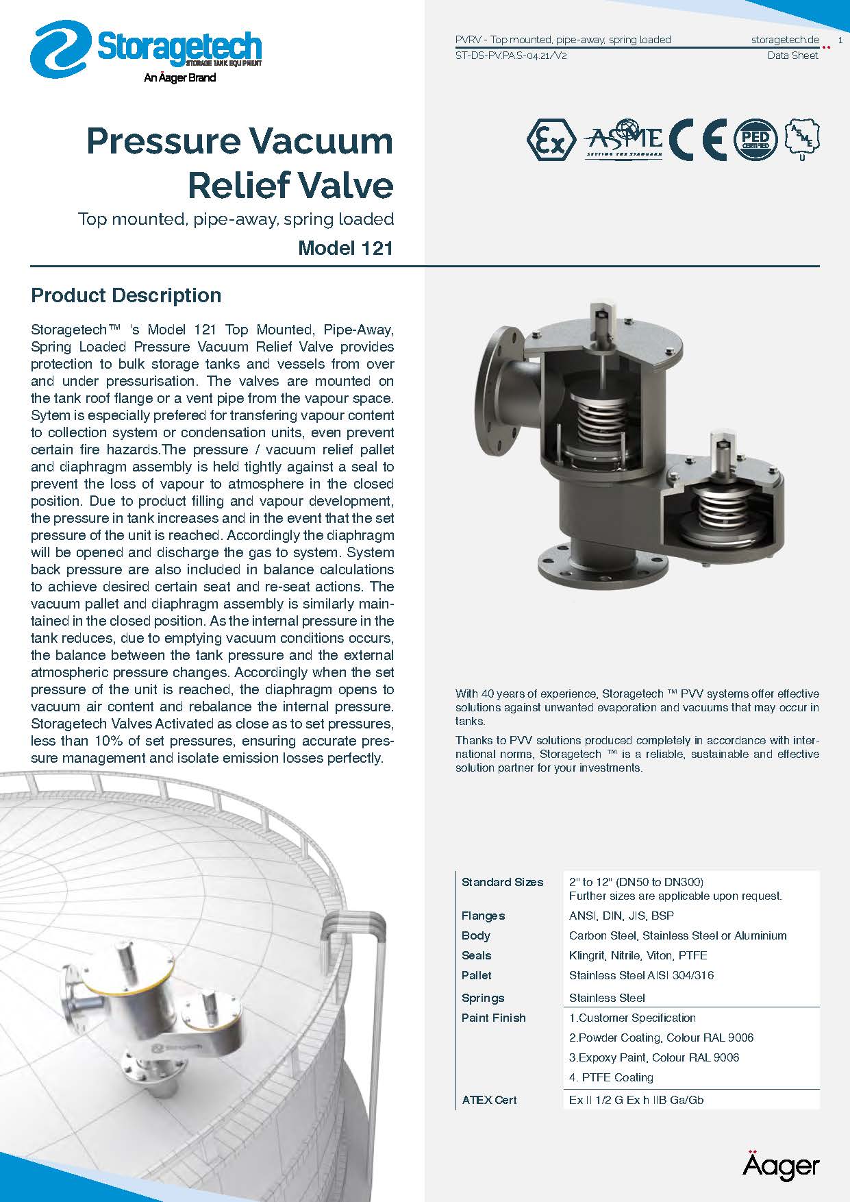 Pressure Vacuum Relief Valve Top Mounted, Pipe-Away, Spring-Loaded 16